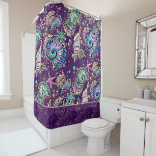 Rideaux De Douche Luxe violet sous-marine Dark Pastel Gold Sea Lif