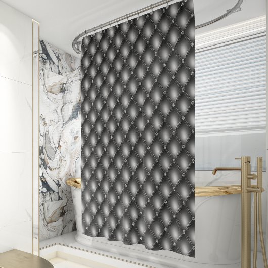 Rideaux De Douche Luxueux faux diamant matelassé noir