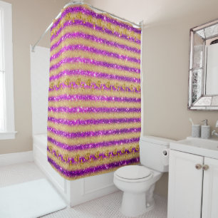 Rideaux De Douche Luxueux Floral Purple Gold Parties scintillant