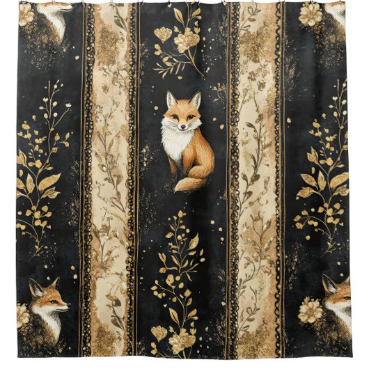 Rideaux De Douche Luxury Black & Gold Botanical Fox Pattern (1) (Devant)