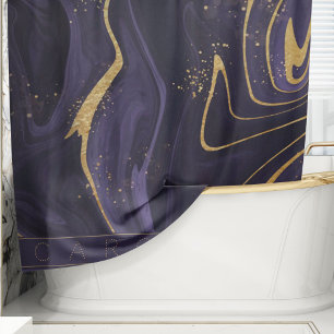 Rideaux De Douche Luxury Elegant Purple Gold Marble Effect Name Show