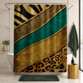 Rideaux De Douche Luxury Emerald & Gold Safari Leopard Zebra Glitter