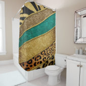 Rideaux De Douche Luxury Emerald & Gold Safari Leopard Zebra Glitter (En situation)