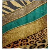 Rideaux De Douche Luxury Emerald & Gold Safari Leopard Zebra Glitter (Devant)