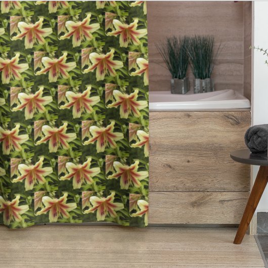 Rideaux De Douche Lys d'Orienpet jaune avec Starburst rouge Floral