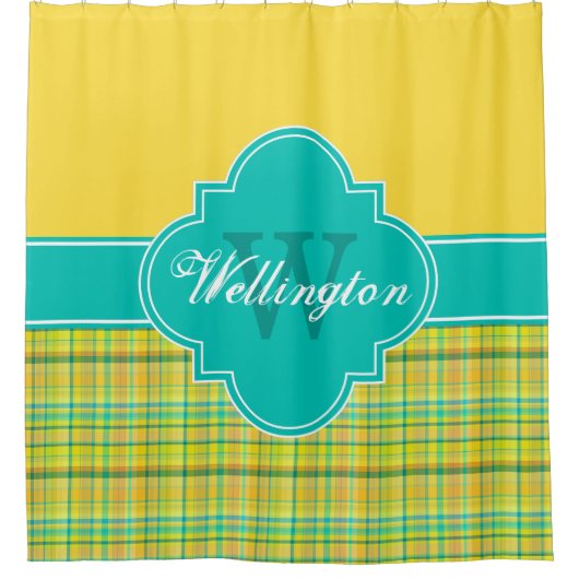 Rideaux De Douche Madras turquoise Jaune Plaid 1ICB Nom du ruban (Devant)