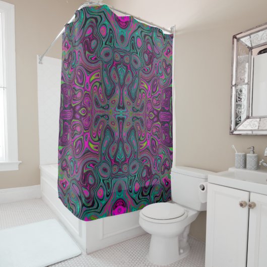 Rideaux De Douche Magenta Abstrait et Motif Super Turquoise (En situation)