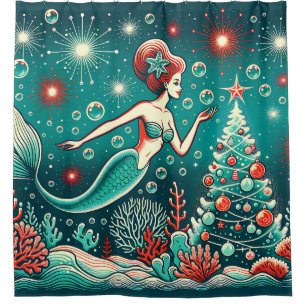 Rideaux De Douche "Magical Sirène Whimsical Christmas Delight"