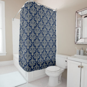 Rideaux De Douche Magnifique motif damassé classique bleu royal élég