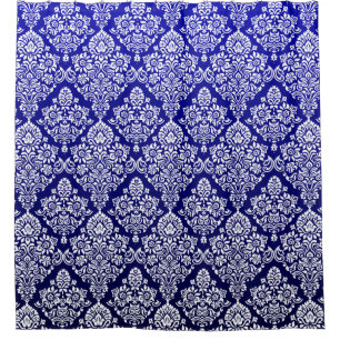 Rideaux De Douche Magnifique motif damassé floral bleu royal profond