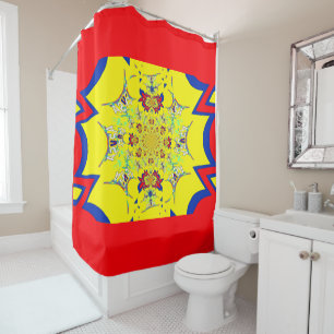 Rideaux De Douche Magnifique motif floral jaune rouge design art