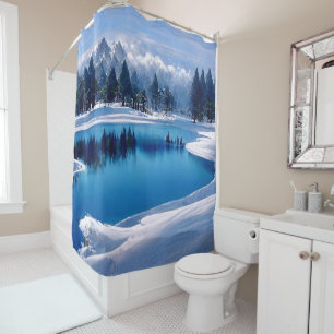 Rideaux De Douche Magnifique scène hivernale du lac de montagne