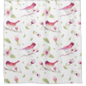Rideaux De Douche Magnolia Rose Et Beige Et Oiseaux (Devant)