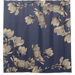 Rideaux De Douche Magnolias du sud et bleu de minuit