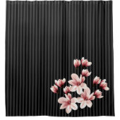 Rideaux De Douche Magnolias rougis sur bandes noires (Devant)