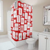 Rideaux De Douche mahjong rose rouge carreaux chinois jeu asiatique (En situation)