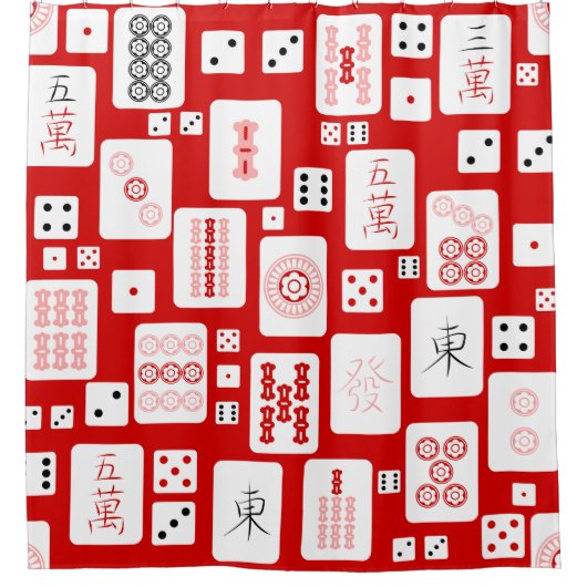 Rideaux De Douche mahjong rose rouge carreaux chinois jeu asiatique (Devant)