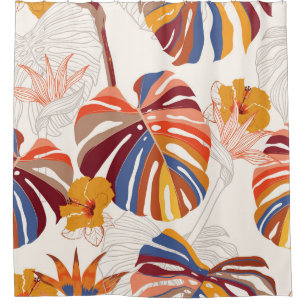 Rideaux De Douche Main florale tropicale brillante tirée