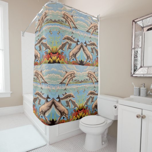 Rideaux De Douche Main Painted by Number | Dolphins | (En situation)