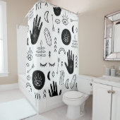 Rideaux De Douche Mains magiques, lune, motif ethnique. (En situation)
