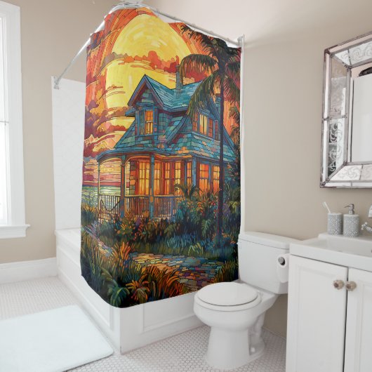 Rideaux De Douche Maison de plage (En situation)