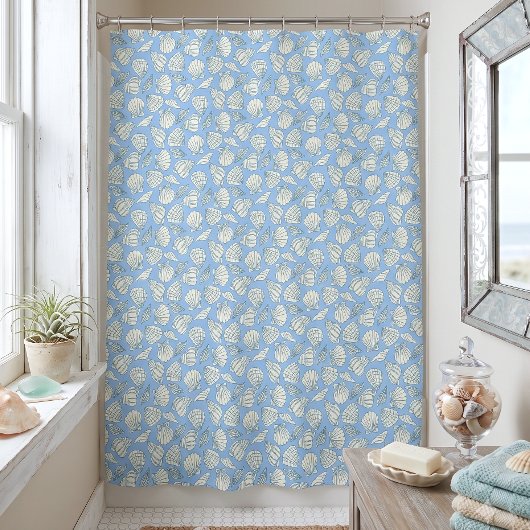 Rideaux De Douche Maison de plage coquillages bleue côtière