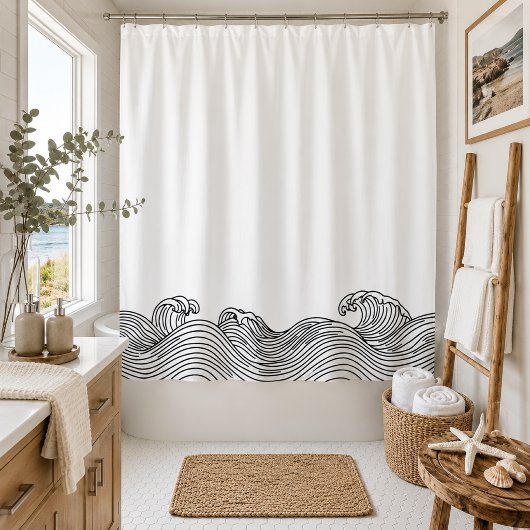 Rideaux De Douche Maison de plage moderne à vague côtière