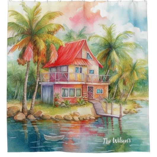 Rideaux De Douche Maison de plage Tropical (Devant)