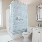 Rideaux De Douche Maison Française Dusty Blue Floral Monogramme (En situation)