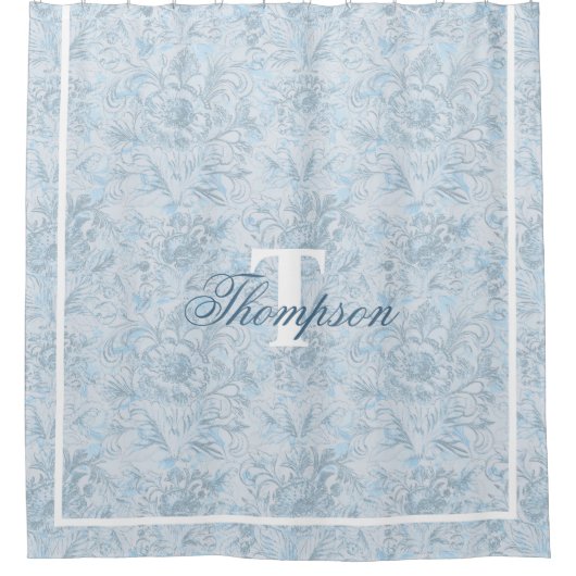 Rideaux De Douche Maison Française Dusty Blue Floral Monogramme (Devant)
