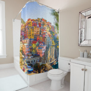 Rideaux De Douche Maisons colorées au bord de la mer en Italie Peint