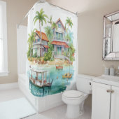 Rideaux De Douche Maisons de plage Whimsical (En situation)