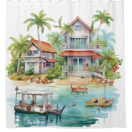 Rideaux De Douche Maisons de plage Whimsical (Devant)