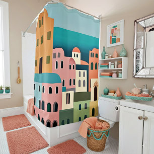 Rideaux De Douche maisons grecques art minimaliste