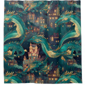 Rideaux De Douche Majestic Turquoise Dragons et Village (Devant)