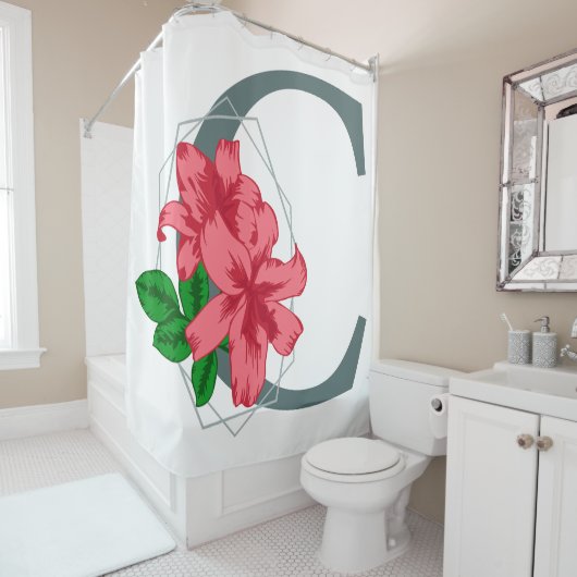Rideaux De Douche Majuscule C monogramme floral (En situation)