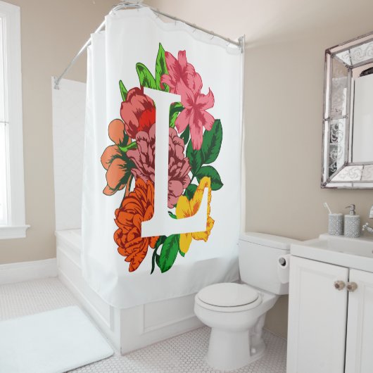 Rideaux De Douche Majuscule L monogramme floral (En situation)