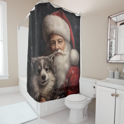 Rideaux De Douche Malamute d'Alaska avec Noël du Père Noël (En situation)