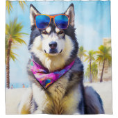 Rideaux De Douche Malamute d'Alaska sur la plage, cadeau d'été (Devant)