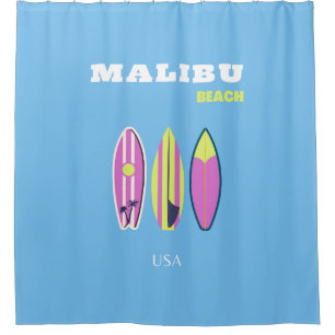 Rideaux De Douche Malibu, Plage de Malibu, Tropical, Preppy, Bleu