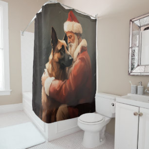 Rideaux De Douche Malinois Belge avec le Père Noël Festif Noël