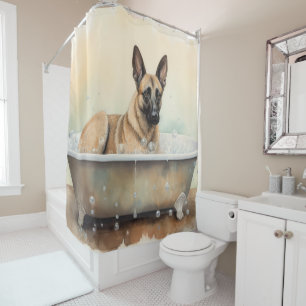 Rideaux De Douche Malinois Belge Dans Baignoire Aquarelle Chien Art