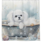 Rideaux De Douche Maltais Dans La Baignoire Aquarelle Chien Art (Devant)