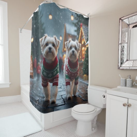 Rideaux De Douche Maltese Dogs Christmas Snow Holiday (En situation)