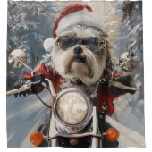 Rideaux De Douche Malti Tzu Chien équitation Moto Noël (Devant)