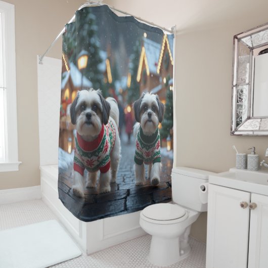 Rideaux De Douche Malti Tzu Dogs Christmas Snow Holiday (En situation)