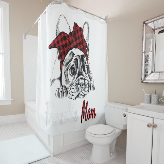 Rideaux De Douche Maman Bulldog With Red Plaid Venin (En situation)