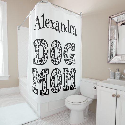 Rideaux De Douche Maman de chien personnalisée noir et blanc (En situation)