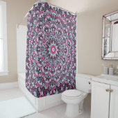 Rideaux De Douche Mandala blanc, rouge et kaki. (En situation)