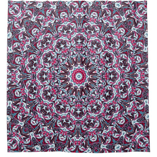 Rideaux De Douche Mandala blanc, rouge et kaki. (Devant)